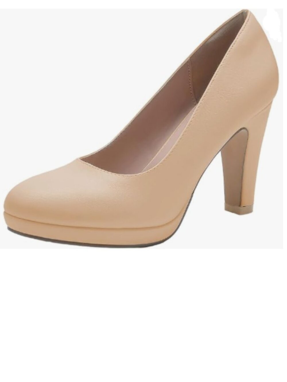 miss left Apricot Low Platform Chunky High Heel Slip On Closed Round Toe Pump
